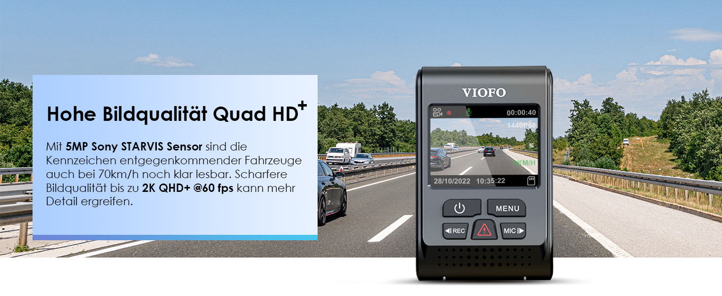 VIOFO A119 V3: відеореєстратор 2K 60fps з GPS, паркувальний режим, HDR, нічне бачення, 140° кут огляду, IMX355 сенсор