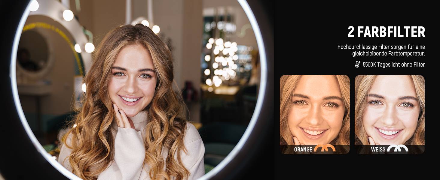 NEEWER Комплект кільцевого світла для фото та відео: 48 см, 52 Вт, 5500K, Bluetooth, для смартфона, YouTube, Self-Porträt Aufnahmen, RL-18