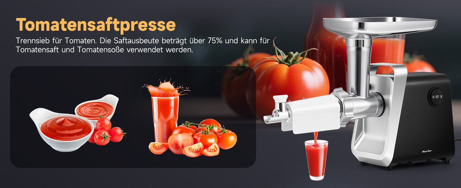 М'ясорубка електрична Hanchen 4-в-1 з насадками для ковбас та кубебе, 3 диски (3.5/5/7 мм) та овочерізка