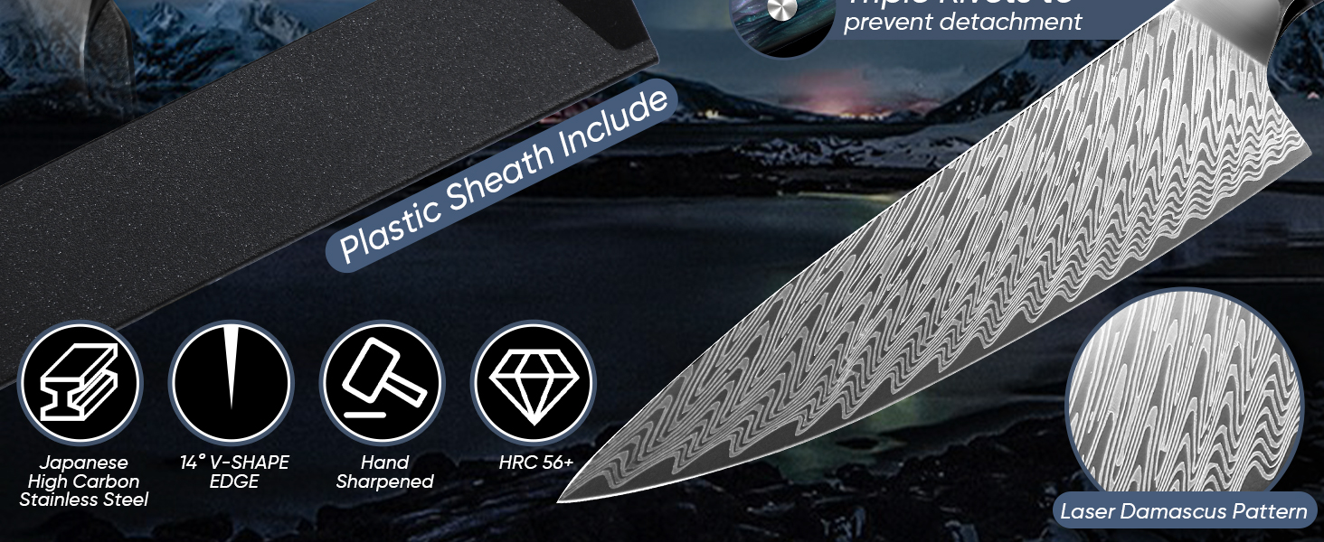 Професійний кухонний ніж Dragon Riot з ручкою з епоксидної смоли, гострі кухонні ножі шеф-кухаря з піхвою (кухонний ніж)