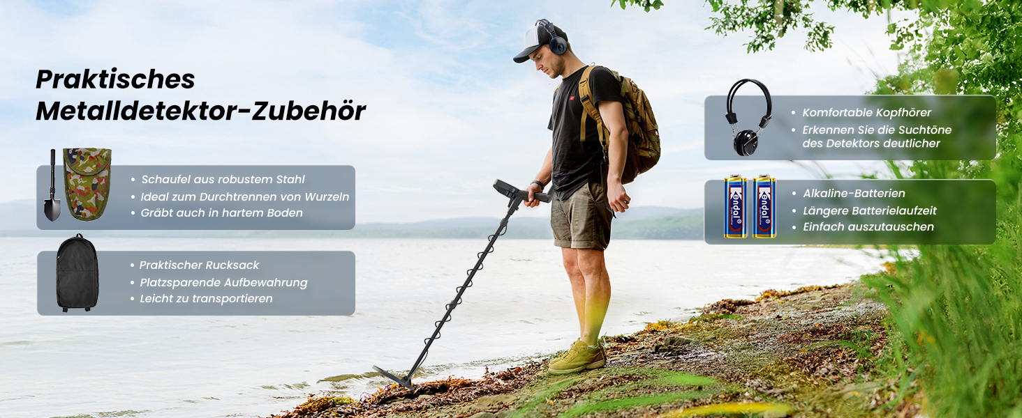 Професійний металодетектор ETOOLAB для дорослих, 5 режимів пошуку, чорний