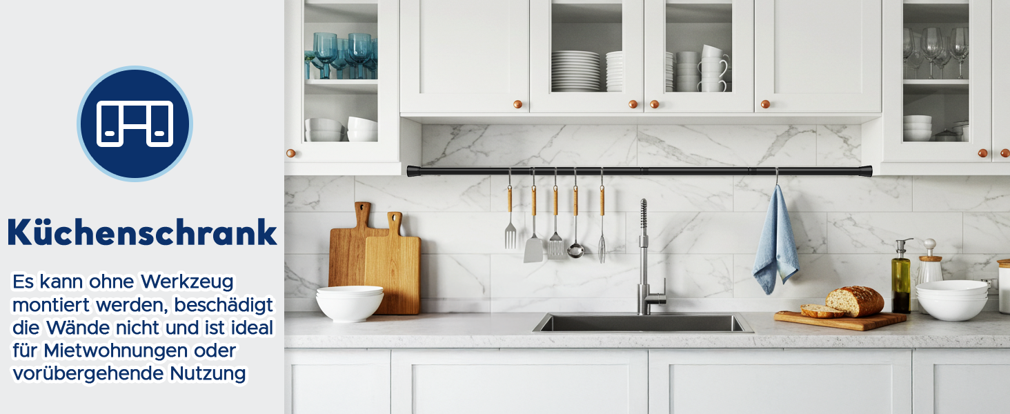 Штанга для карнизів без свердління – Ø 25 мм, 1 шт. Регульована телескопічна штанга для кріплення, для штор, душової завіси та гардеробу (Чорний, 71-98 см)