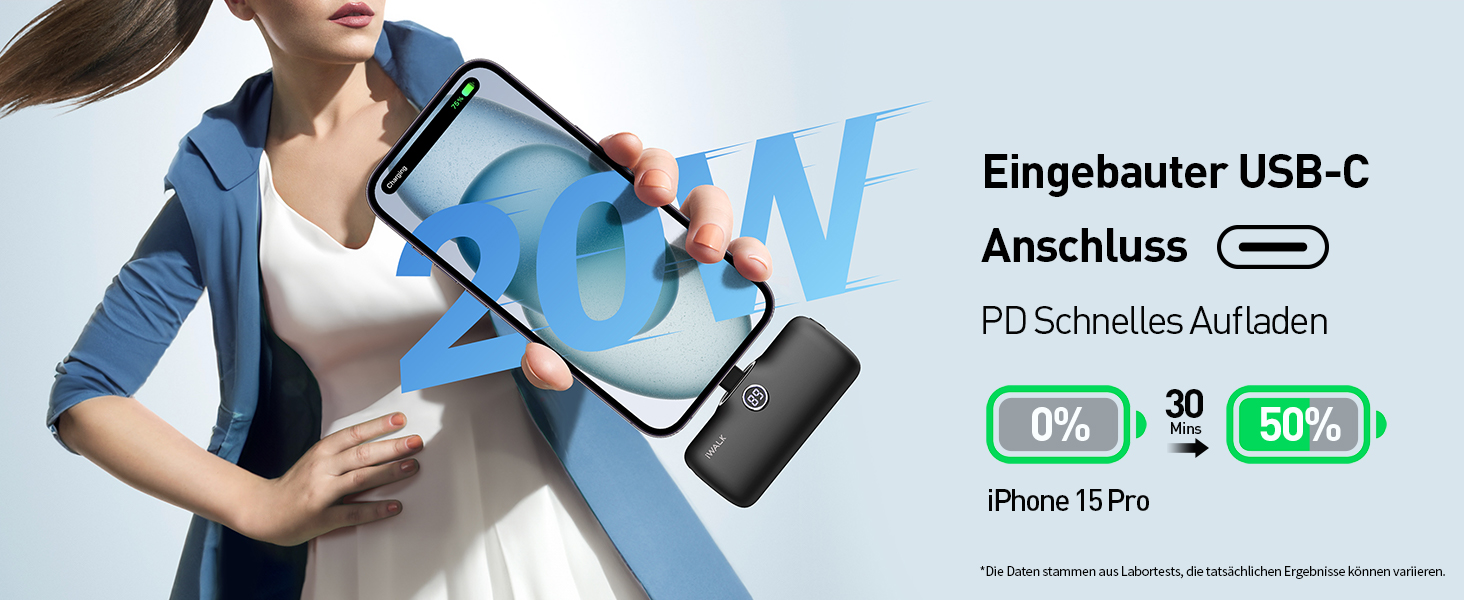 Powerbank iWALK 4800mAh 20W з LCD-дисплеєм, рожевий. Сумісний з iPhone, Samsung, Xiaomi. Портативний зарядний пристрій, компактний, легкий, для жінок та чоловіків.