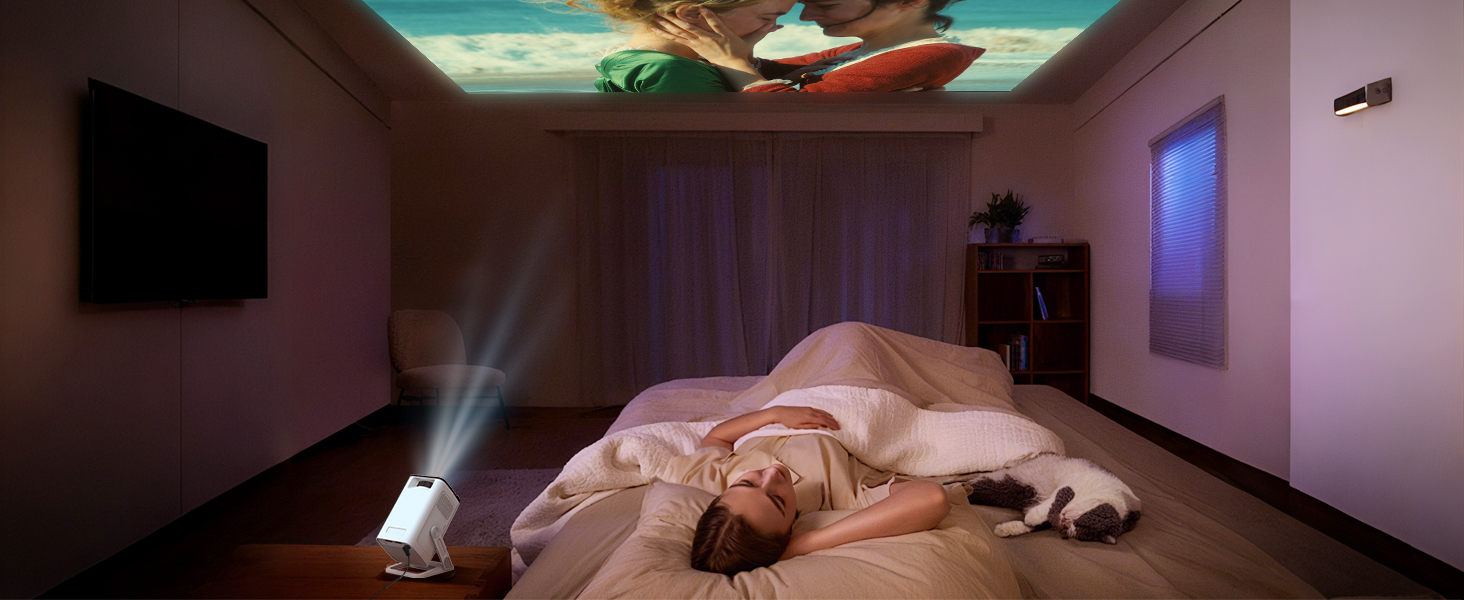 Проектор Mini Beamer 1080P/4K з Android 13 OS, WiFi 6, Bluetooth 5.4, підтримкою Netflix та Google CTS, HDMI, USB, iOS, LYNCAST N300 White