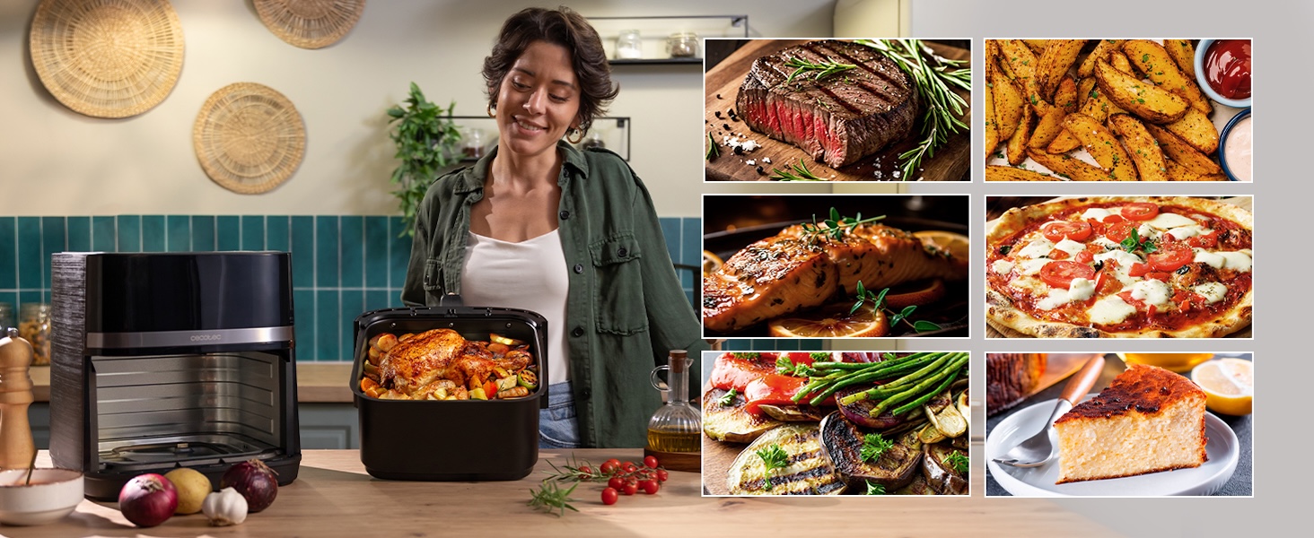 Фритюрниця Cecotec Cecofry & Grill Duoheat 8000 з двостороннім грилем, 8 л, 2200 Вт, чорна – аерофритюрниця для смаження та грилю