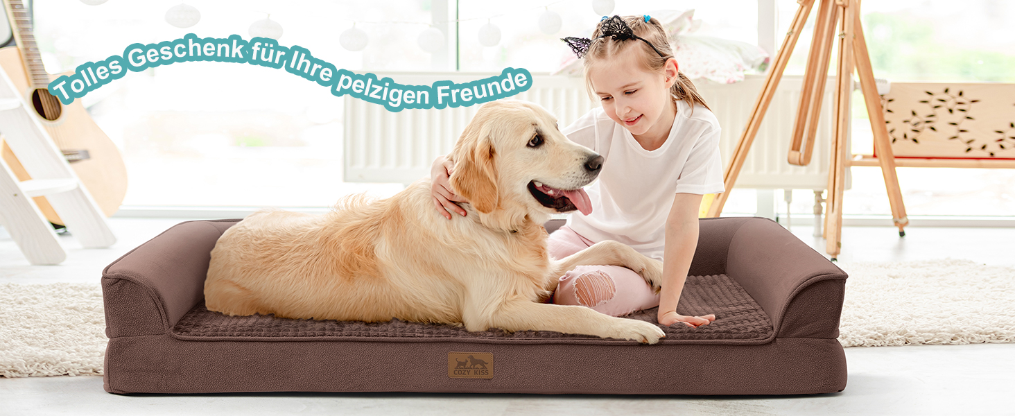 Ортопедичне ліжко для собак маленьких порід, водонепроникне диван-ліжко з бортиками, з підтримуючою піною, зручне ліжко для домашніх тварин з знімним, пральним чохлом, водонепроникний наповнювач, антиковзаюче покриття (107 x 76 x 19 см, Колір: Коричневий)