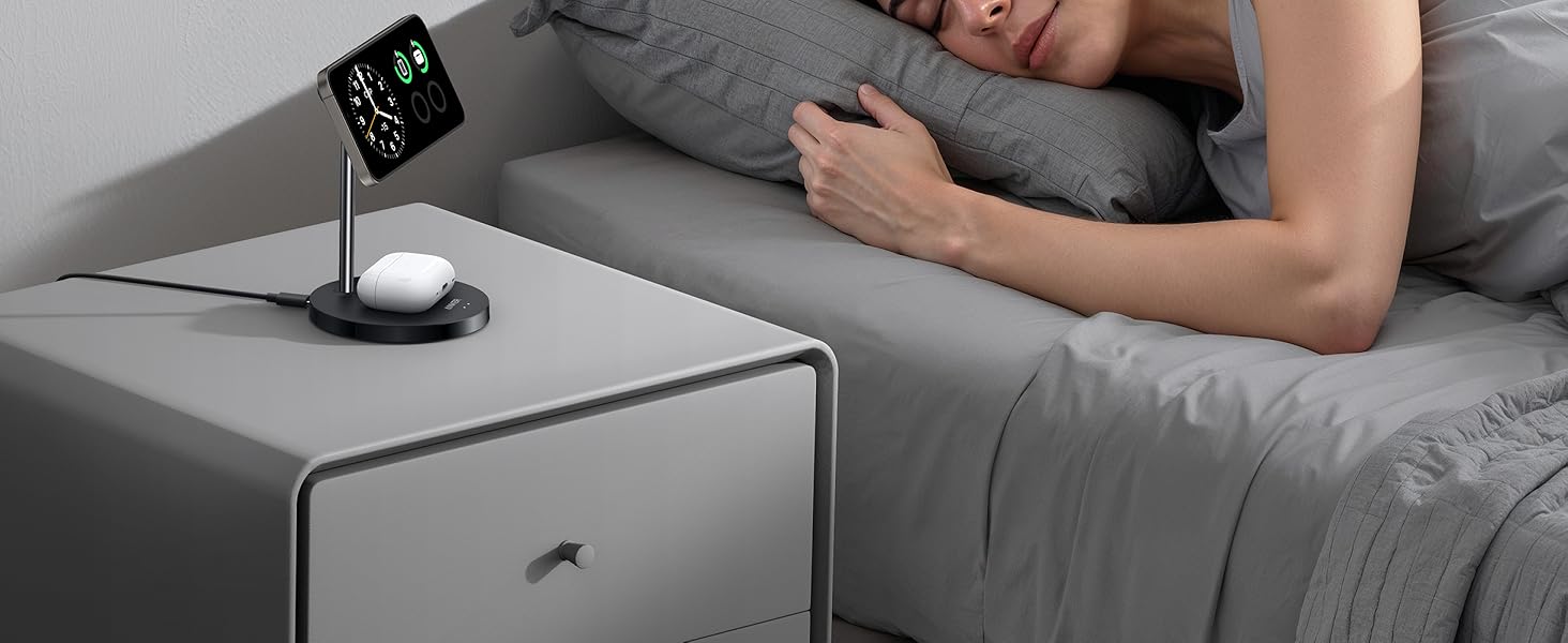 Anker MagGo 15W Magsafe Зарядний пристрій: 2-в-1 Індукційна станція, Qi2 Бездротовий заряд для iPhone 16/15/14/13/12, AirPods Pro, з USB-C кабелем 1.5м, чорний