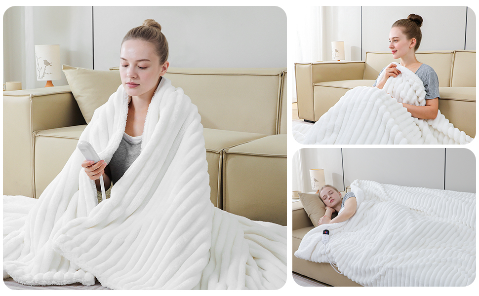 Електрична ковдра з підігрівом YDW 200x180 см з автовимкненням - тепла та затишна ковдра для ліжка, захист від перегріву, пральна, сіра