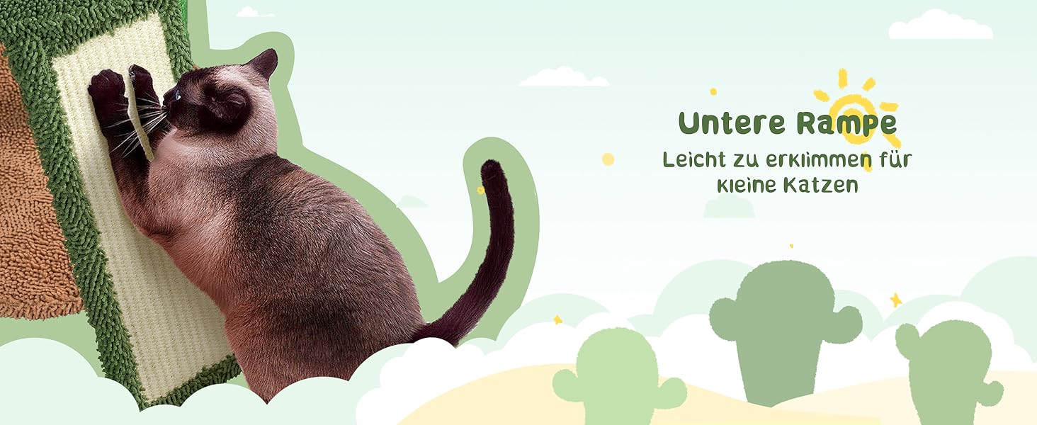 Yaheetech Когтеточка-Кактус для котів 106,5 см, стійке дерево для лазіння з оглядовим майданчиком, котячим будиночком, лежанкою, сизалевими стовпами, зелено-коричнева
