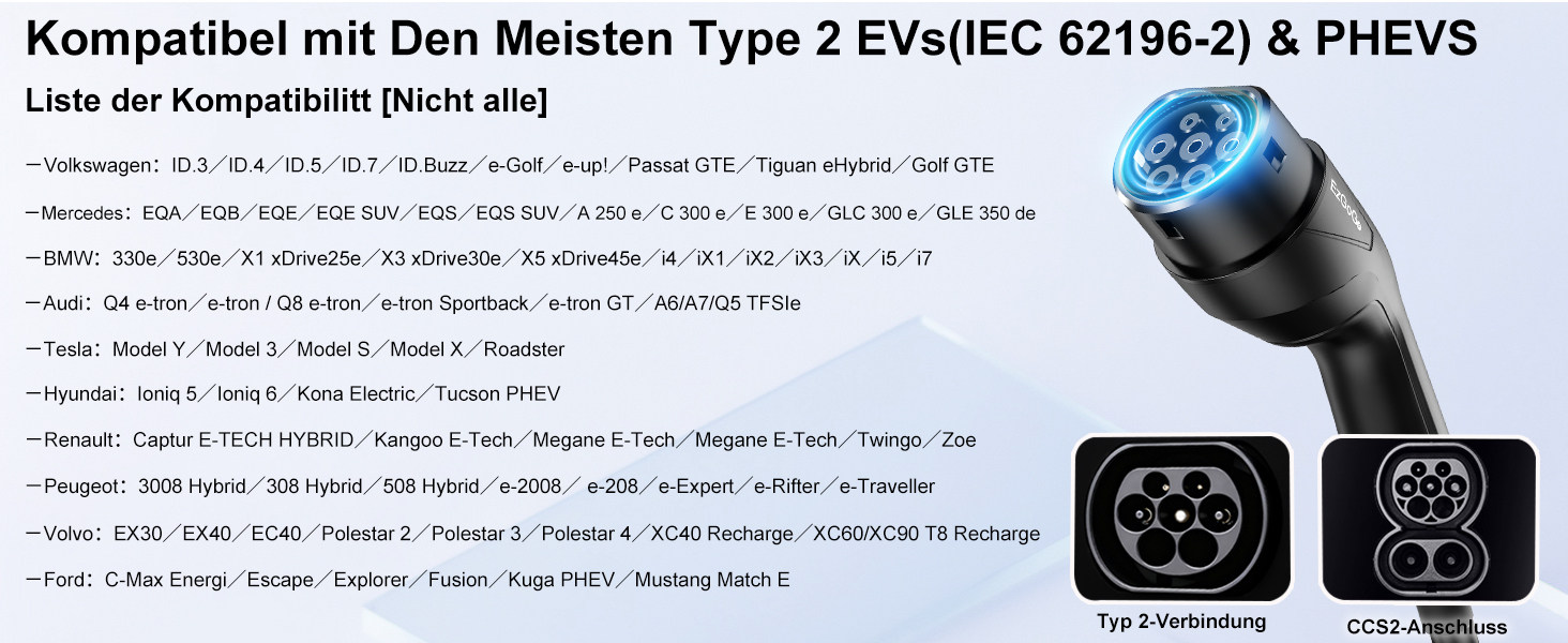Кабель для зарядки електромобіля EzGoGo Type 2 Schuko 3.68 кВт, 10 м, 1 фаза, 6-16A, з LCD-дисплеєм та захистом IP65