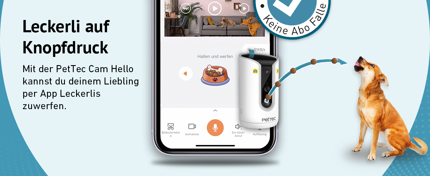 PetTec Pet Cam Buddy: камера для тварин з автоматичним годівницею 8L, Wi-Fi, 2-Way Audio, розпізнавання гавкіту, нічне бачення (LTE/4G, чорний)