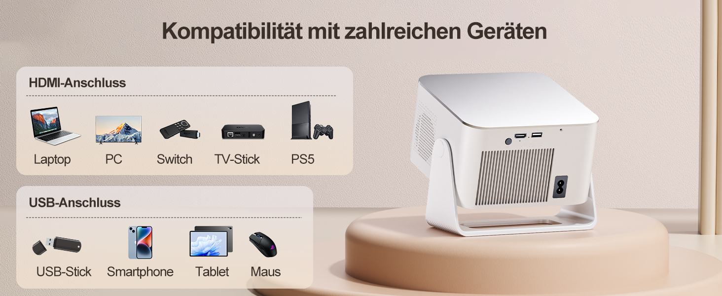 Magcubic Mini Beamer 4K/8K: Портативний проєктор з Android 14, WiFi 6, Bluetooth 5.4, автофокусом та 12W динаміком. Модель HY350MAX