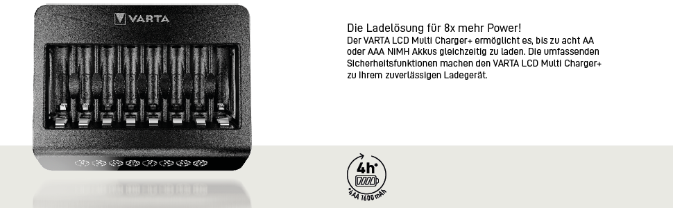 Зарядний пристрій VARTA для акумуляторів AA/AAA, LCD Multi Charger+ (до 8 акумуляторів), індивідуальна зарядка