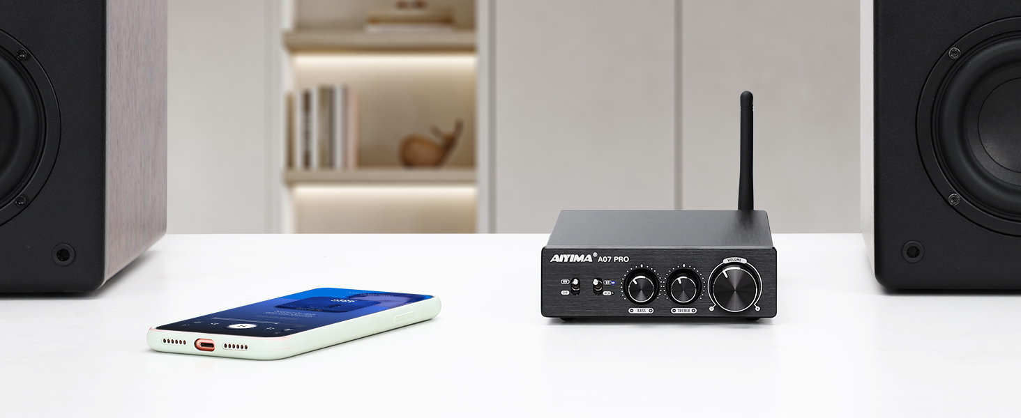 AIYIMA A07PRO TPA3255 міні підсилювач 2.0/2.1-канальний, 2×300 Вт, клас D, Hi-Fi стерео, Bluetooth 5.2, з регулюванням басів і високих, для настільного використання