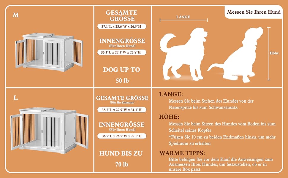 Клітка для собак у дім, Будка для собак з подушкою, Внутрішня клітка для собак, Будка для собак, Клітки для собак великих порід, Клітка для собак у стилі меблів з відкидним верхом, Білий (L)