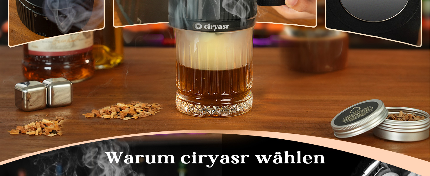 Набір для копчення віскі CIRYASR, електричний, без бутану, з 6 смаками дерев'яної стружки, RGB підсвічуванням, 2 склянки - подарунок для чоловіків