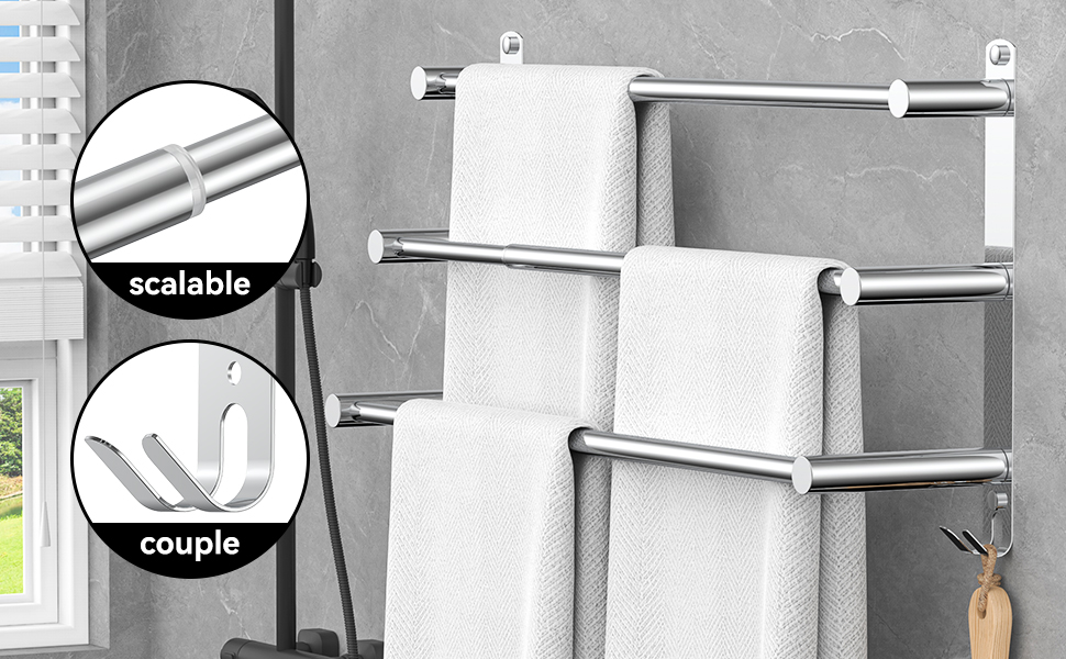 Висувна тримач для рушників 43-78 см, нержавіюча сталь, без свердління, стійка до вологи, для ванної кімнати та кухні