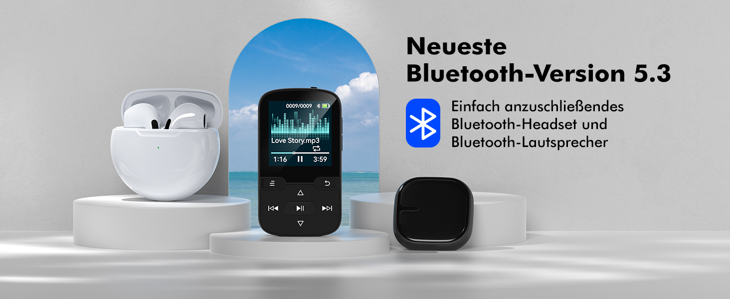 MP3 плеєр Bluetooth 5.3 з кліпсою, HiFi спортивний плеєр для дітей з FM-радіо, диктофоном та крокоміром, 64GB, чорний