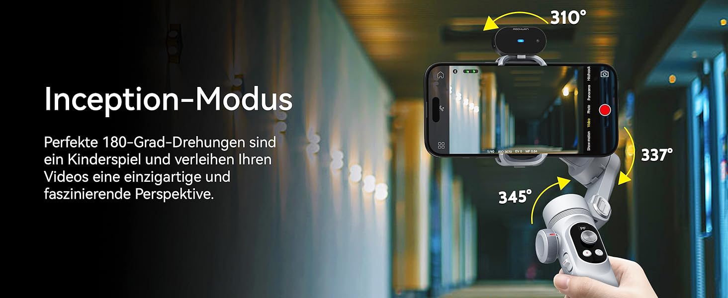 Стабілізатор для смартфона AOCHUAN 3-осьовий з RGB-підсвічуванням, для iPhone/Android, з функцією відстеження обличчя, сірий (Smart X Pro AI)