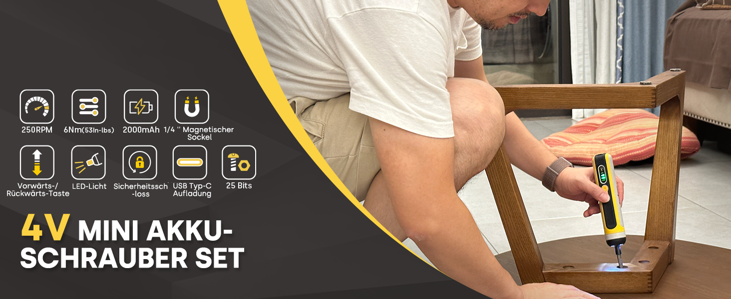 Mini акумуляторний шуруповерт Enventor 6 Nm, 4V, 2000 mAh, LED, USB, 25-Tlg. набір біт