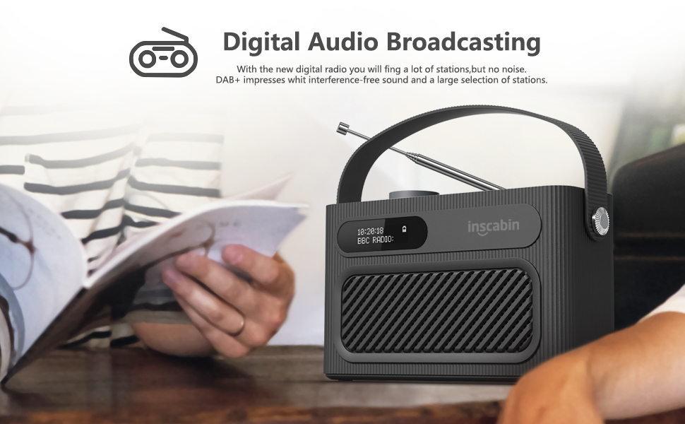 Inscabin M60: Портативне DAB/DAB+ FM-радіо з Bluetooth, стерео та подвійним будильником. Акумуляторний, стильний дизайн (білий)