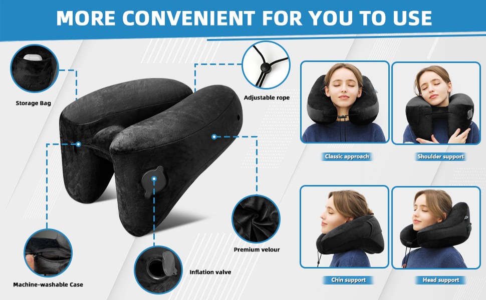 Подушка для шиї у вигляді літака, надувна туристична подушка для подорожей, авто, офісу (чорна)