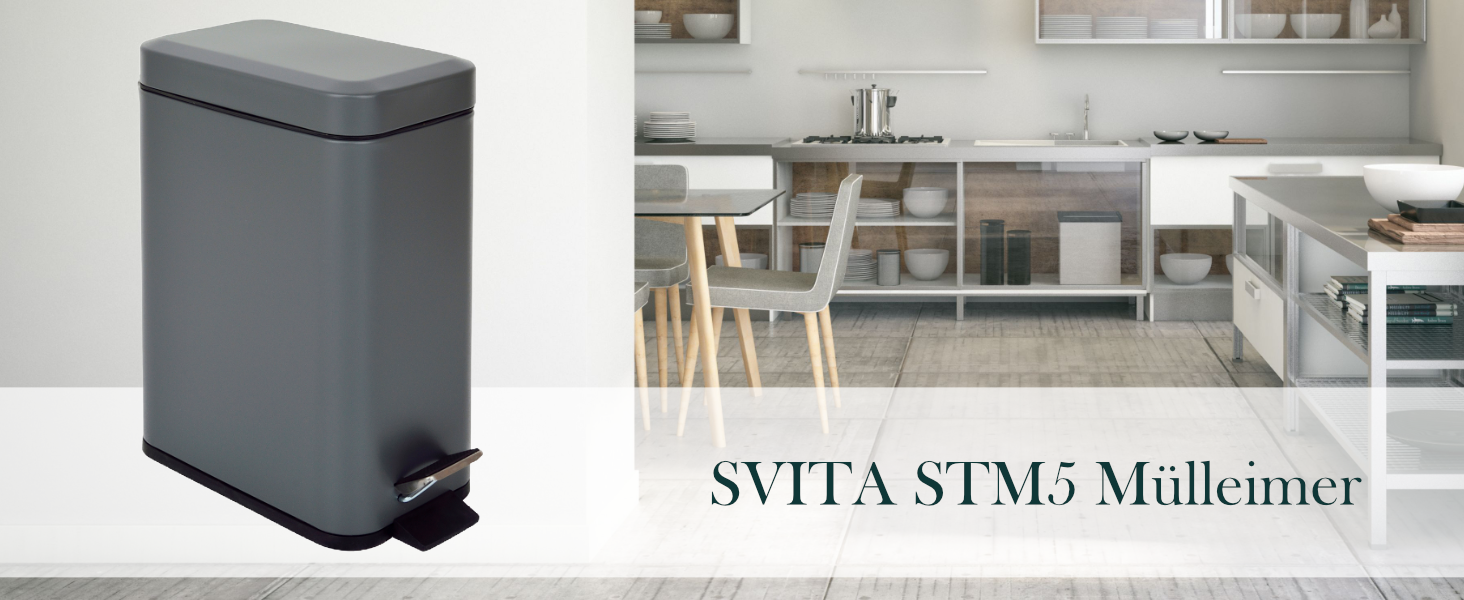 Сміттєвий відро SVITA STM5 з педаллю та м'яким закриттям Softclose, 5 л, прямокутне, сіре