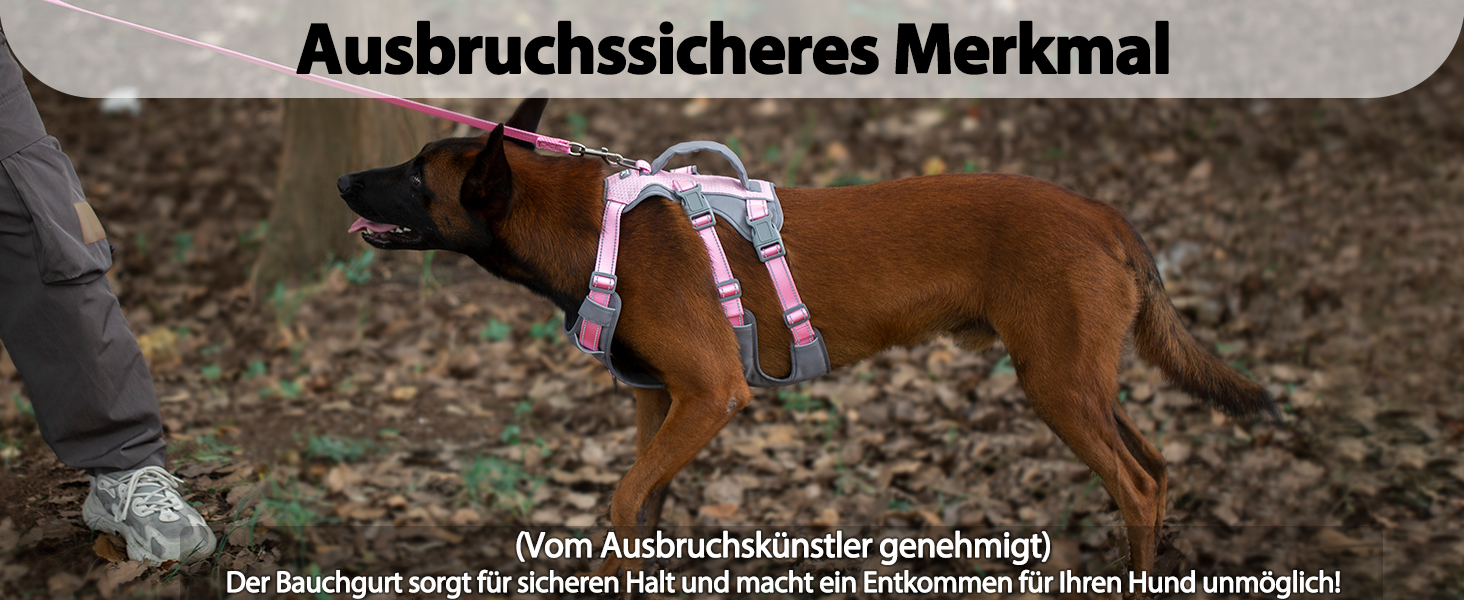 Безпечний нашийник для собак Huntboo: анти-втеча, для паніки, з ручкою, регульований (M, рожевий)