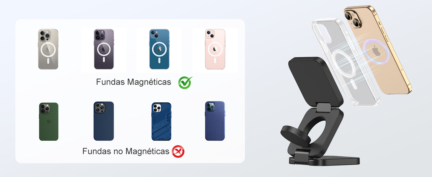 KU XIU Бездротова зарядна станція 3-в-1 MagSafe для iPhone 17/16/15/14/13/12, Apple Watch, AirPods. Складний зарядний пристрій для подорожей, чорний + адаптер