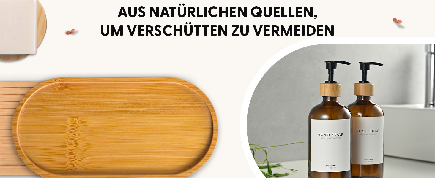 Набір дозаторів для мила та рідкого миючого засобу MaisoNovo: 2 скляні дозатори (500 мл) + 1 коричневе скло, біла бамбукова помпа