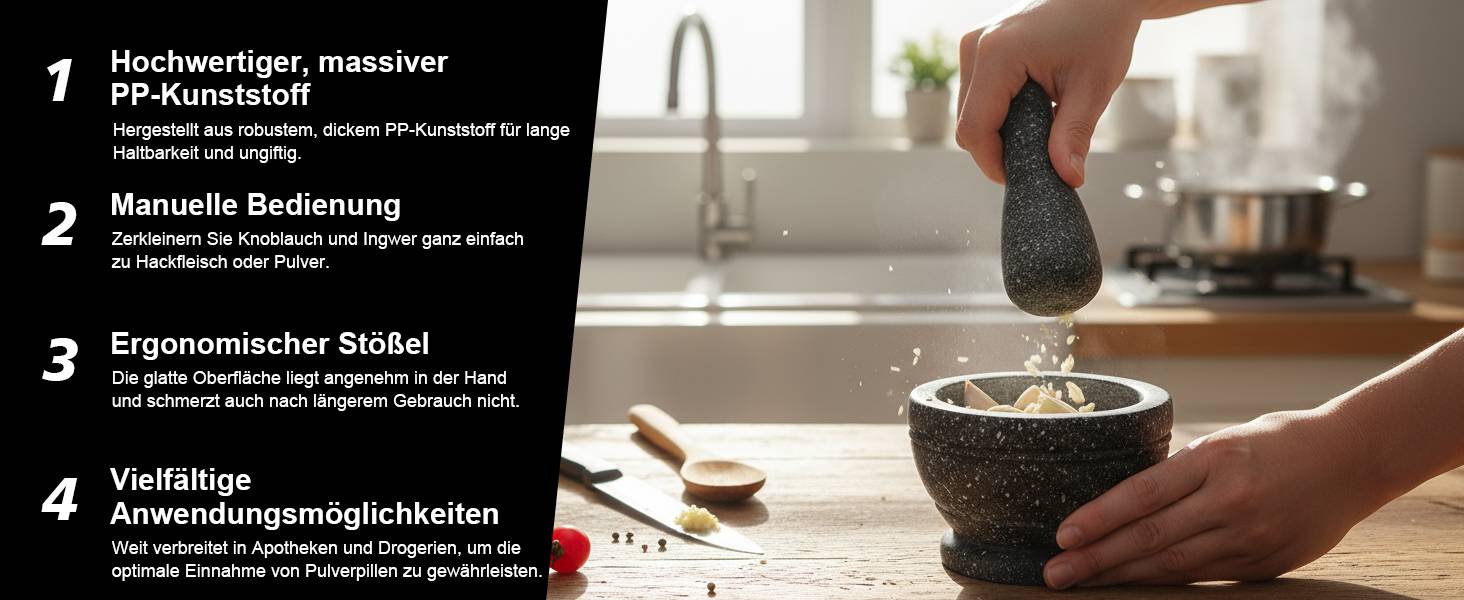 Набір для дроблення спецій та трав DEWIN: ступка та пестик з неслизьким дном (сірий)