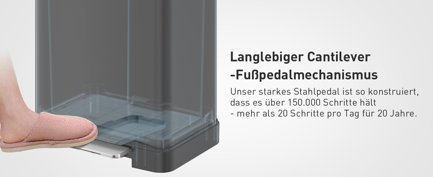 Смітник на 50 літрів з контейнером, повільно закривається, захист від відбитків пальців, велика нержавіюча сталь, кухонний смітник прямокутної форми, для дому та офісу, сірий, 50L