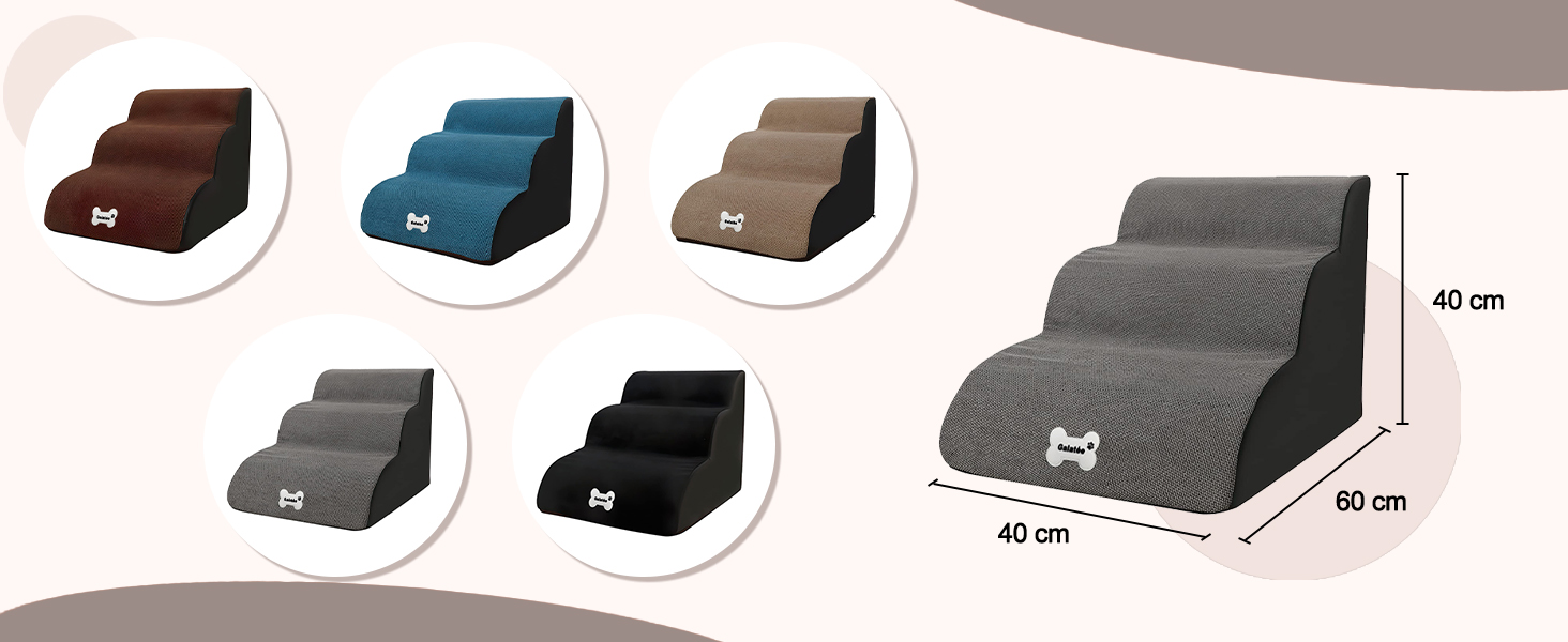 Сходинки для тварин Galatée: 3-ступеневі сходи для собак та котів, знімний чохол на блискавці, з високощільну шару, колір світло-коричневий