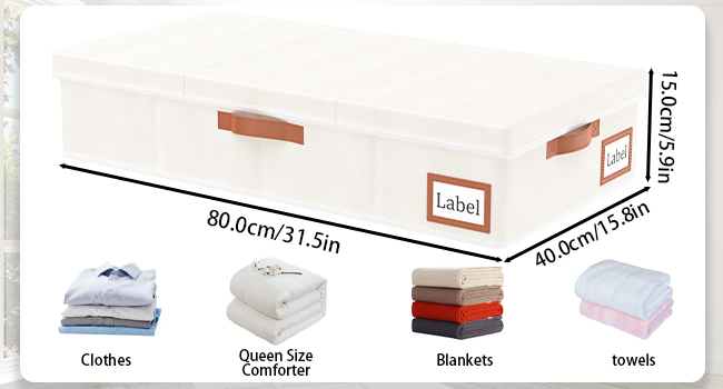 Yawinhe 2-Pack Under Bed Storage Box, Clothes Storage with Lid, Foldable Storage Bag with Carrying Handles, for Bedspreads, Blankets, Clothes, 60x30x15cm, (80x40x15cm/2-Pack, Beige)