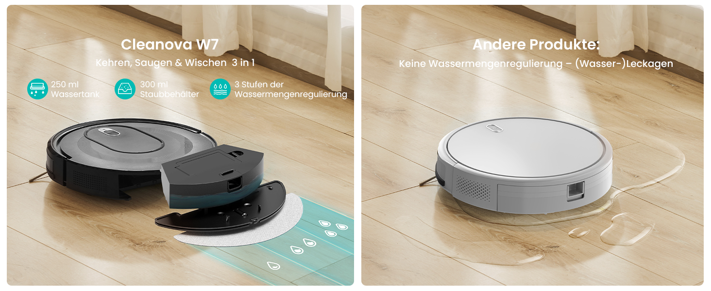 Робот-пилосос Vexilar W7 3-в-1 з функцією миття, потужність 4000Pa, 120 хв роботи, керування через додаток/пульт, для тварин, килимів та твердих поверхонь