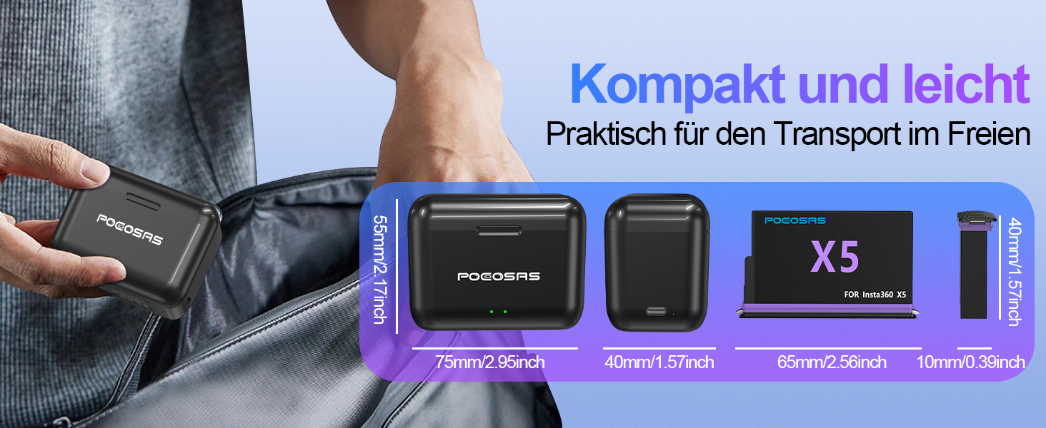 Акумулятор Insta360 X5, 2 шт., 2850mAh, з зарядним пристроєм Type-C, сумісний з Insta360 X5