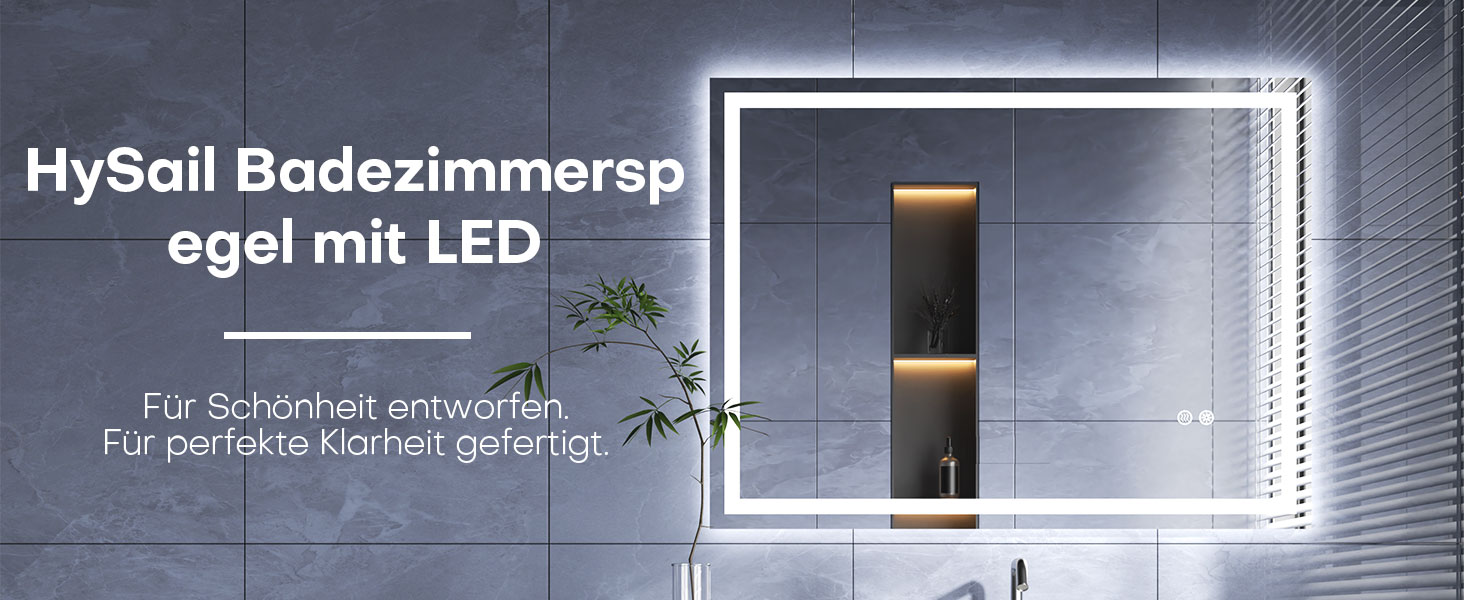Дзеркало для ванної кімнати HySail з підсвічуванням, 5 мм, висока роздільна здатність, срібне скло, 3 колірні температури, регульована яскравість, сенсорний вимикач, антизапарник, 80 x 60 см