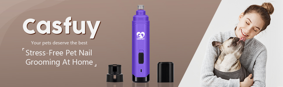 Електричний точило для кігтів собак Casfuy - професійний, 2 швидкості, перезаряджається, для собак та котів (фіолетовий)