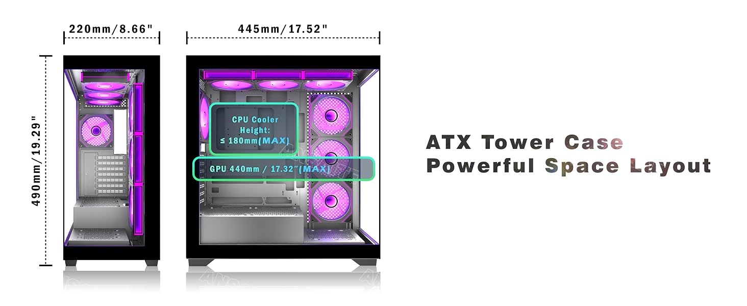 Ігровий корпус для ПК ANSAITE Mid-Tower, 6 ARGB PWM вентиляторів 120мм, панорамне загартоване скло, підтримка радіатора 360мм, USB Type-C, Чорний (schwarz-C9)