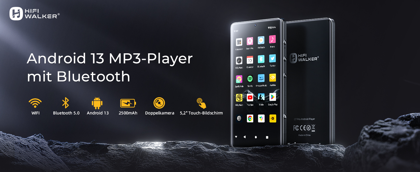 MP3 плеєр HIFI WALKER G7 Pro Android 13 160GB: Bluetooth, Wi-Fi, 5.2