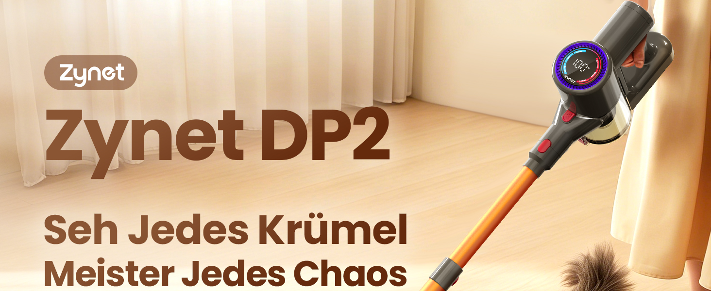 Бездротовий акумуляторний пилосос DP2 з подвійним акумулятором, 45KPa, 60 хвилин роботи, 500W, LED-дисплей, телескопічна труба, вертикальне зберігання, світло GreenEye, ідеальний для шерсті тварин/килимів/твердих підлог, золотий