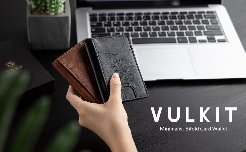 Чоловічий шкіряний картхолдер VULKIT з RFID/NFC захистом, тонкий гаманець для карток на 10 відділень, коричневий