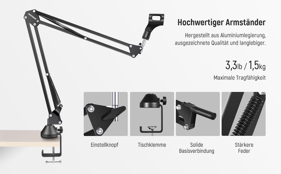 Тримач для мікрофона Neewer NW-35A: підвіс-боом, шарнірний кріплення, сумісний з Blue Yeti, Quadcast та іншими мікрофонами (до 1.5 кг)