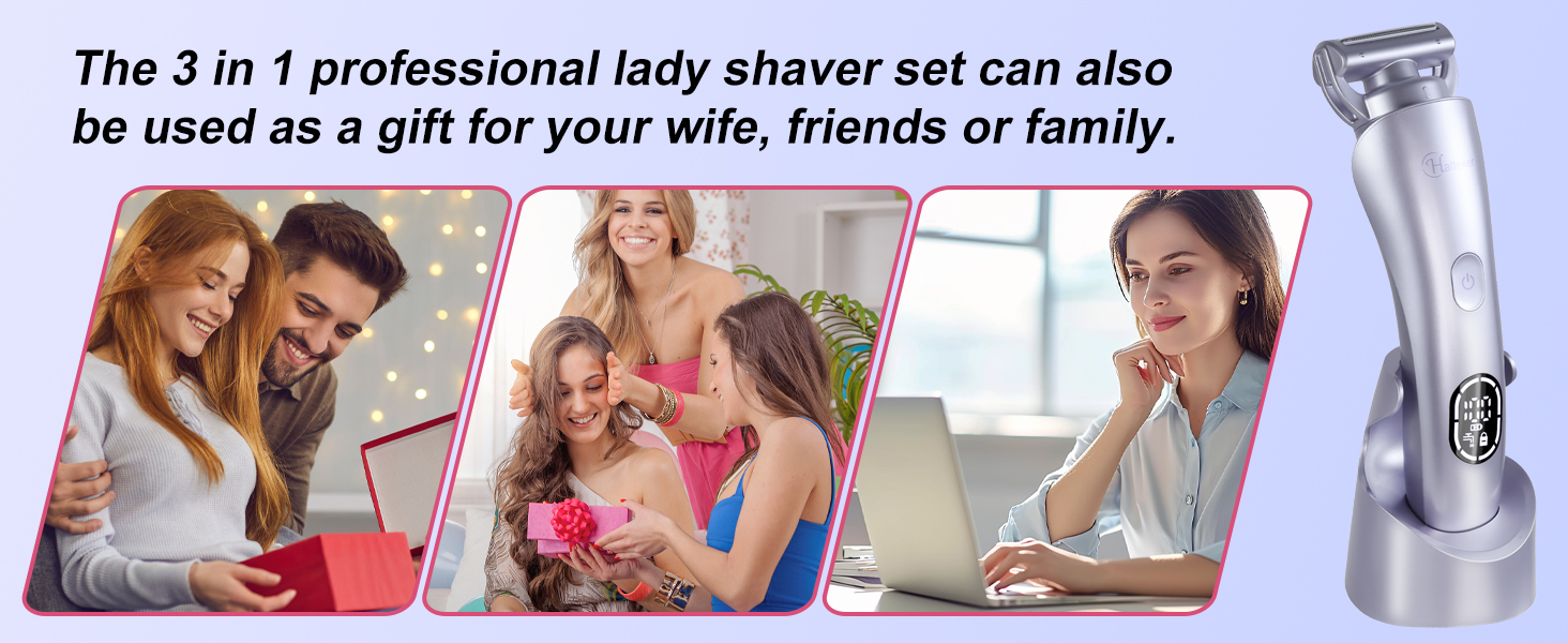 Електричний жіночий епілятор Hatteker 3-в-1: тример для бікіні, бритва та епілятор. З LED-дисплеєм, водонепроникний IPX7, USB-зарядка (фіолетовий)