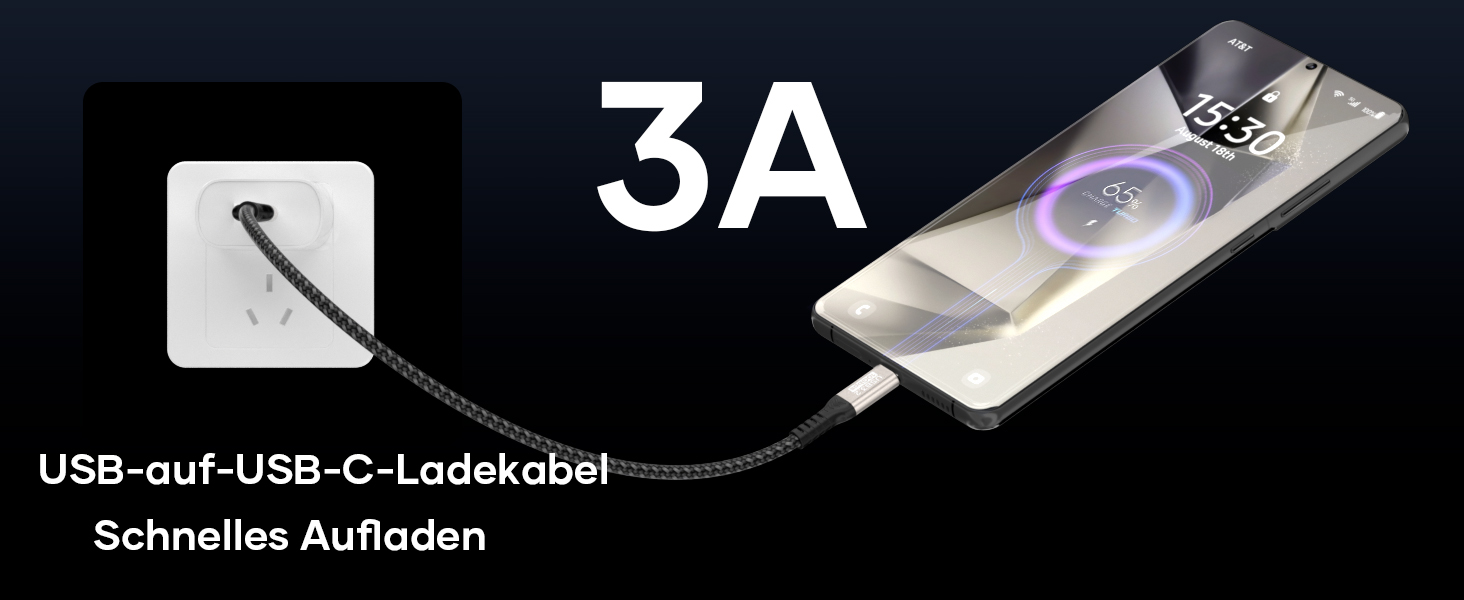 Кабель USB-A на USB-C 0.5м, 10 Гбіт/с, 60W, 3A, для iPhone 16/15/Pro Max, Samsung Galaxy S24/S23/S22/S21, iPad Pro, SSD та інших пристроїв