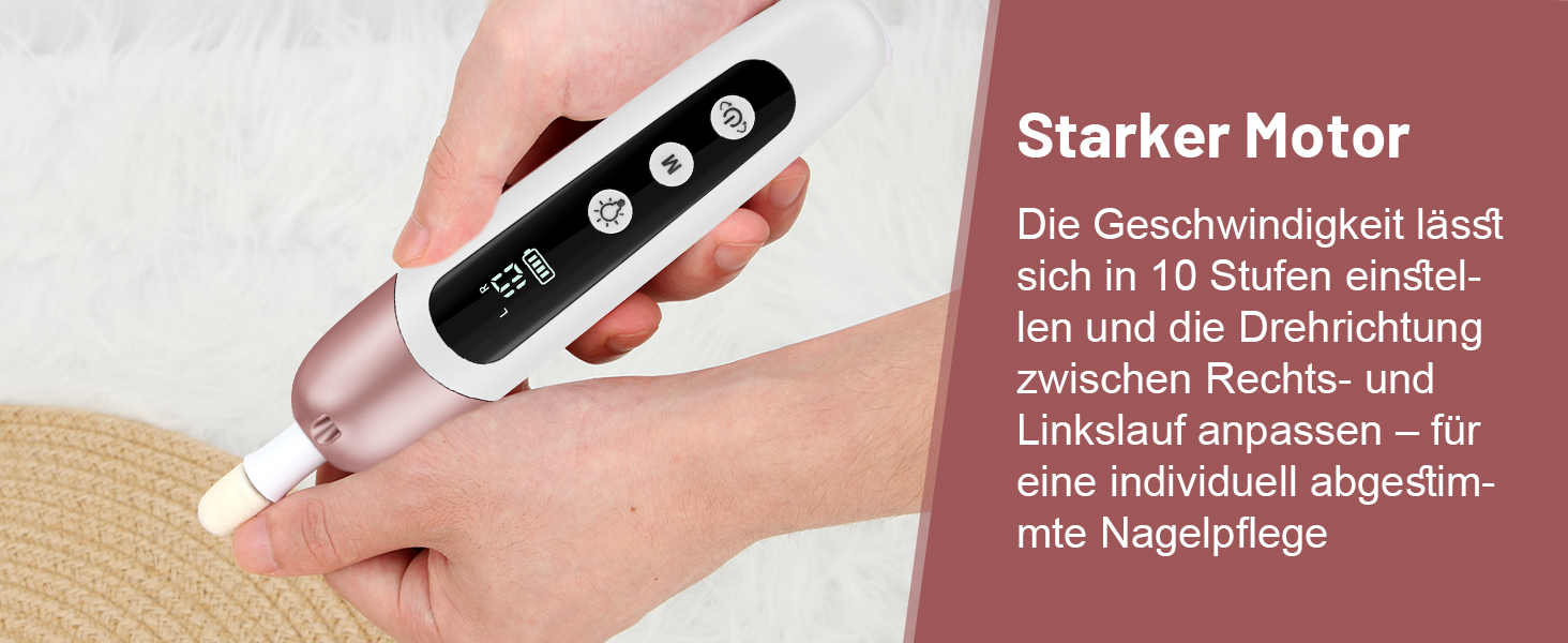 Електричний набір для манікюру та педикюру AOMEES з 9 насадками, 10 швидкостей, LED-підсвічуванням, для гелевих та товстих нігтів, з кейсом