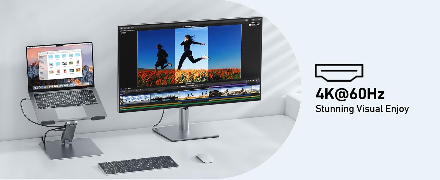 Підставка для ноутбука BENFEI 7-в-1 з USB-C док-станцією – HDMI (4K@60Hz), SD/Micro SD, 100W Power Delivery, 10Gbps (USB-C & USB 3.2) – для MacBook Pro/Air, iPad Pro, XPS, ThinkPad