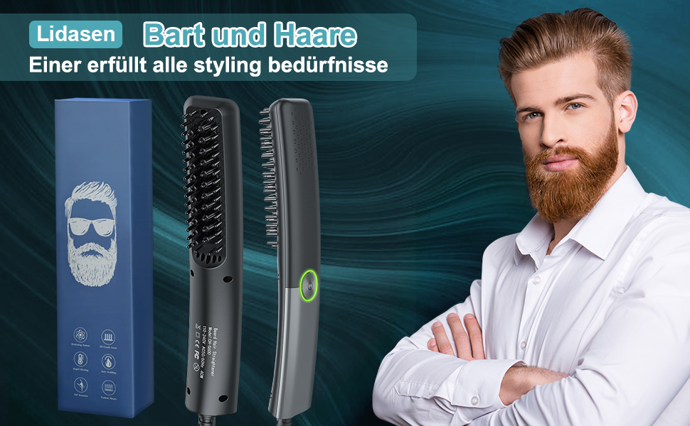 Lidasen 2-in-1 Electric Beard and Hair Straightener Brush - Premium Ionic Hair & Beard Straightening Kit