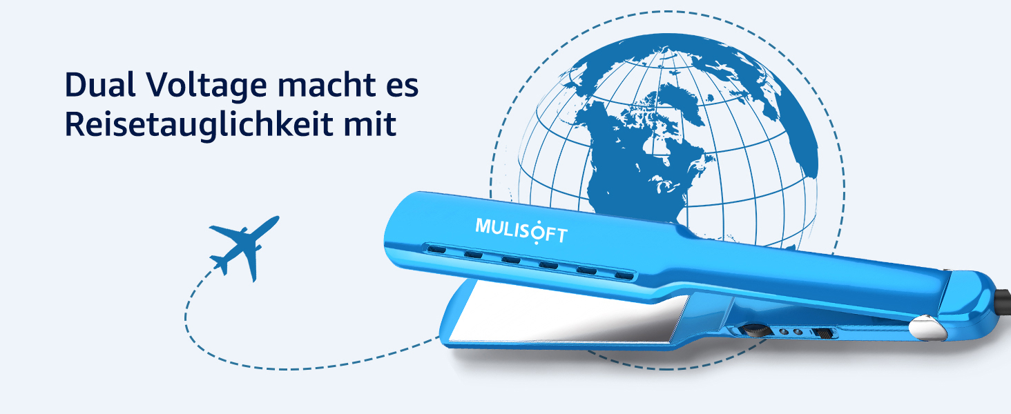 MULISOFT Професійний випрямляч для волосся з насадками для локонів, 45 мм, нано-титанові пластини, швидкий нагрів 15с, 150-230°C, для мокрого та сухого волосся (небесно-блакитний)