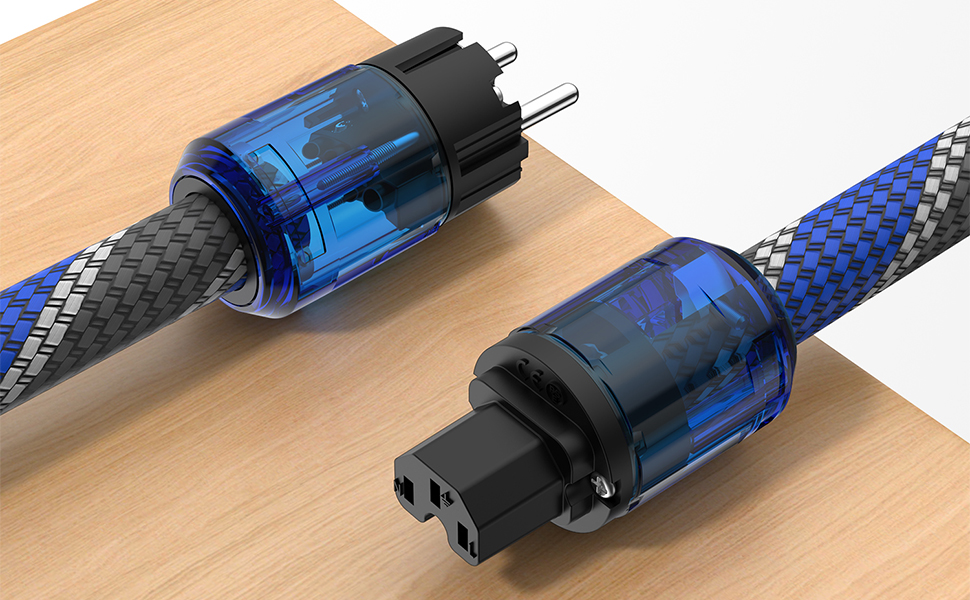 Hi-Fi мережевий кабель Tertullus High End C15 для аудіотехніки, Schuko — C15, 2м, синьо-сірий (P037)